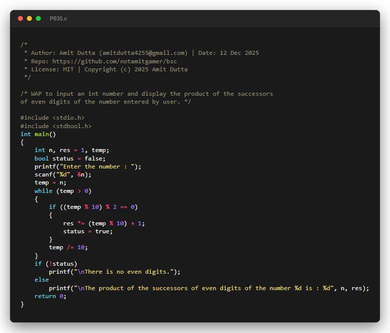 WAP to input an int number and display the product of the successors of even digits of the number entered by user.